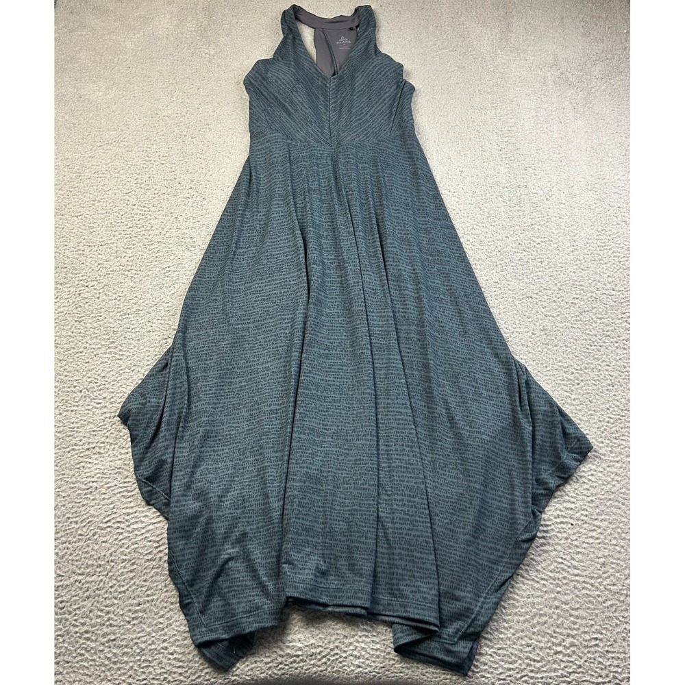 Prana Saxon Handkerchief Hem Open Back Midi Dress, Grey & Blue Size Medium